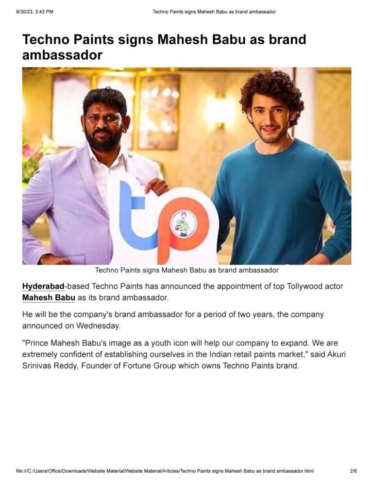 Techno Paints signs Mahesh Babu as brand ambassador1