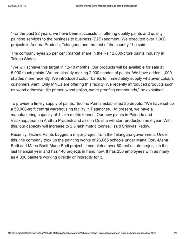 Techno Paints signs Mahesh Babu as brand ambassador3