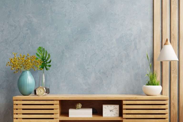 blue-wall-mockup-modern-empty-room-wooden-cabinet-3d-rendering-min